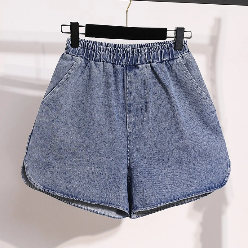 2026 Summer Women Casual Pants Cotton Denim Shorts Figure Flattering Elastic Waist Loose Wide Leg Thin Split Jeans