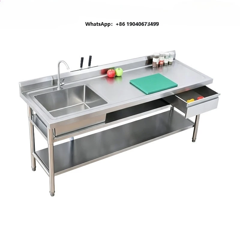 Commercial Equipment 304 Stainless Steel Sink Double Bowl Sink Kitchen Integrated Cabinet Washing up Sink Hotel  PX