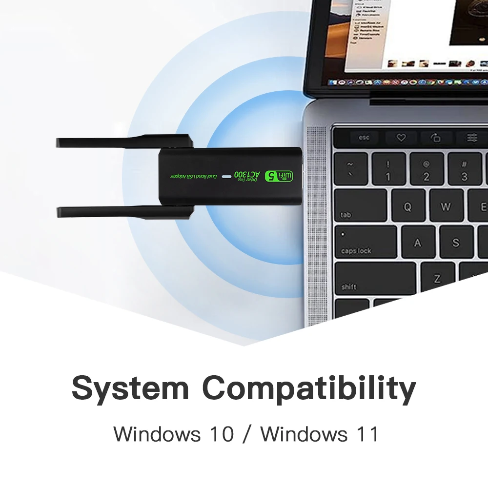 FENVI 1300Mbps WiFi USB Adapter Dual Band 2.4GHz/5GHz Wireless Dongle Signal Receiver External Antenna For PC/Laptop Win 7/10/11