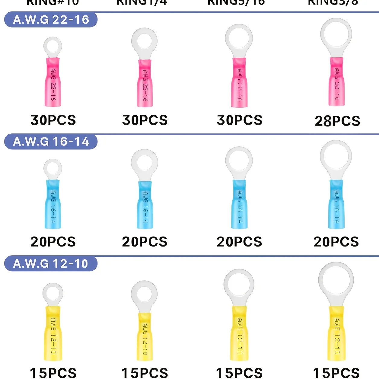 258 PCS Ring Connectors - Heat Shrink Wire Connectors, Tin-plated Copper #10, 1/4