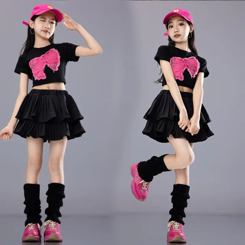 Hip Hop Kleidung Kinder Ernte Top Street Dance Stufen röcke Mädchen Streetwear Kinder Jazz Cheerleader Kostüme Bühne Kleidung Sets