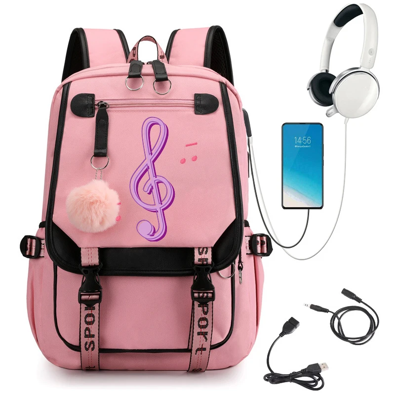 Mochilas escolares impermeáveis para meninas, Kids Schoolbags, roxo, notas de música, sacos de livros dos desenhos animados, mochila escolar infantil