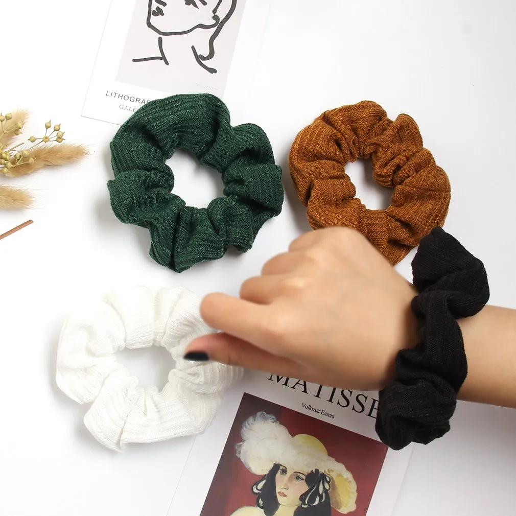 Fashion Women Hair Ties Knit Solid Color Hair Bands Elastic Striped Hair Scrunchies Casual ​Female Girl Hair Accessories 