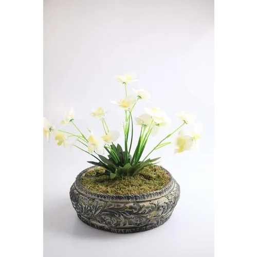 Kibrithane Flower Artificial Flower Concrete Flower Pot Mini White Fabric Orchid KC00200804