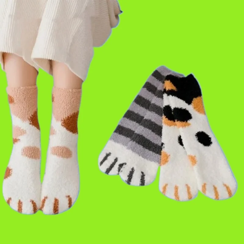 5 Pairs Cats Paw Stripe 3D Socks Hosiery Toe Zebra/Tiger/Cat Foot Socks Cute Cartoon Animal Fingers 2024 New Fashion Women Socks