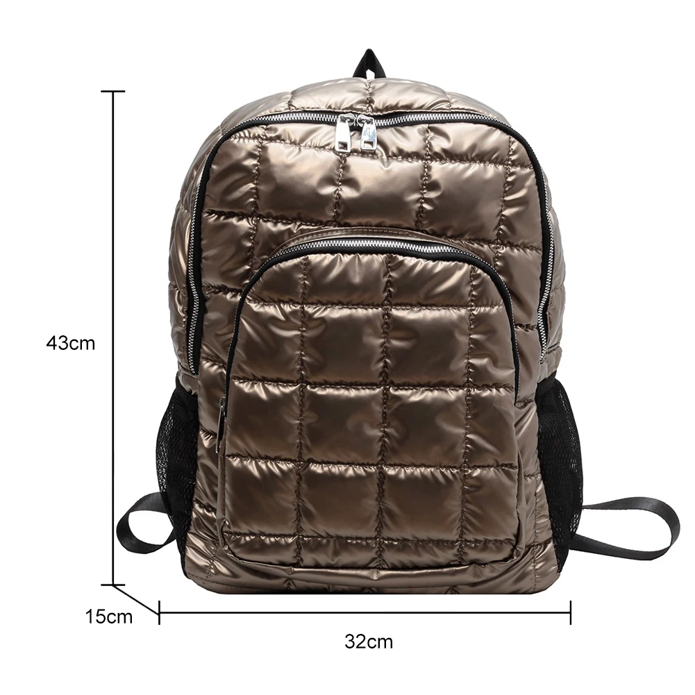 Casual Female Backpacks Space Cotton Winter Shoulder Bag Quilted Padded Rhomboid Pattern Rucksack Ladies Large Capacity Knapsack