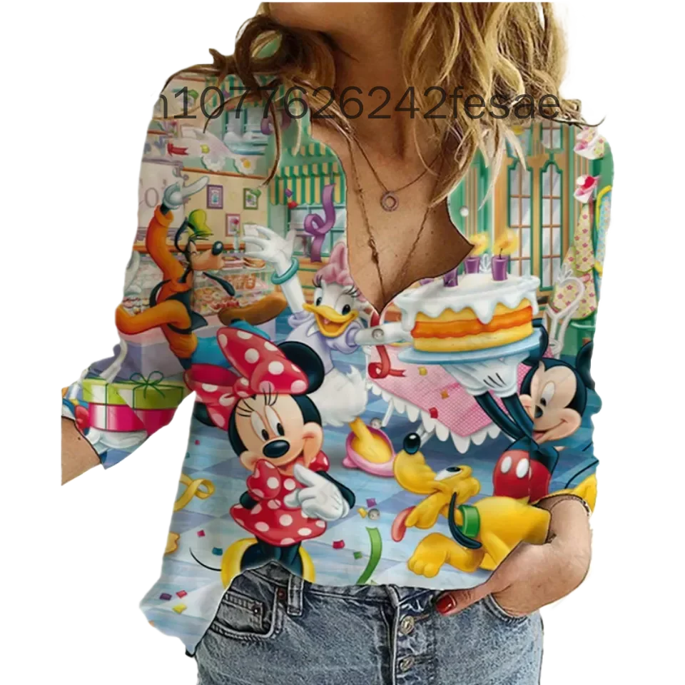 Disney Mickey and Friends Christmas Women's Blouses  Casual Spring And Autumn Long Sleeve Casual Shirt Autumn Elegant Shirt