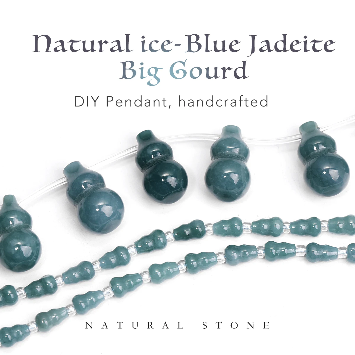 1 hebra/accesorios de calabaza de Jade azul hielo Natural, collar DIY, pendientes, colgante de calabaza, oración para regalo de bendición de la paz