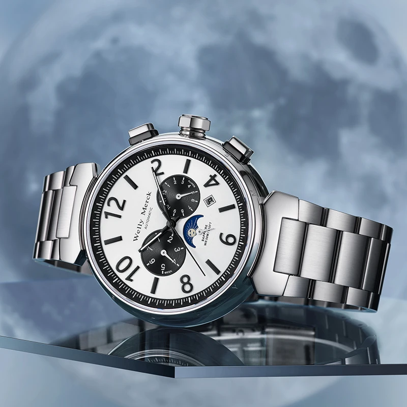 ساعة WM ساعات آلية أوتوماتيكية مقاومة للماء كلاسيكية كاجوال لرجال الأعمال ساعة Welly Merck WM108M