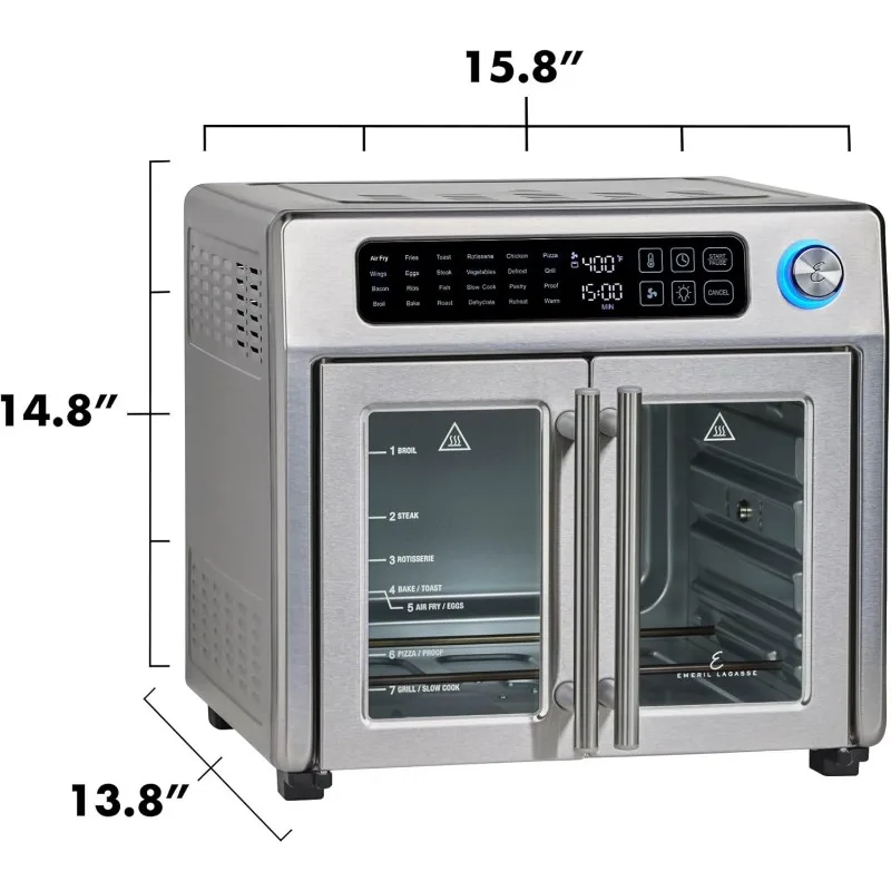 26 QT Extra Large Air Fryer, Convection Toaster Oven with French Doors, Stainless Steel，home.