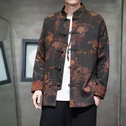 Autumn Winter Jacket Men's Chinese Style Traditional Cotton Padded Jackets Thicken Warm Men Printing New Chinese Tang Suit Coats