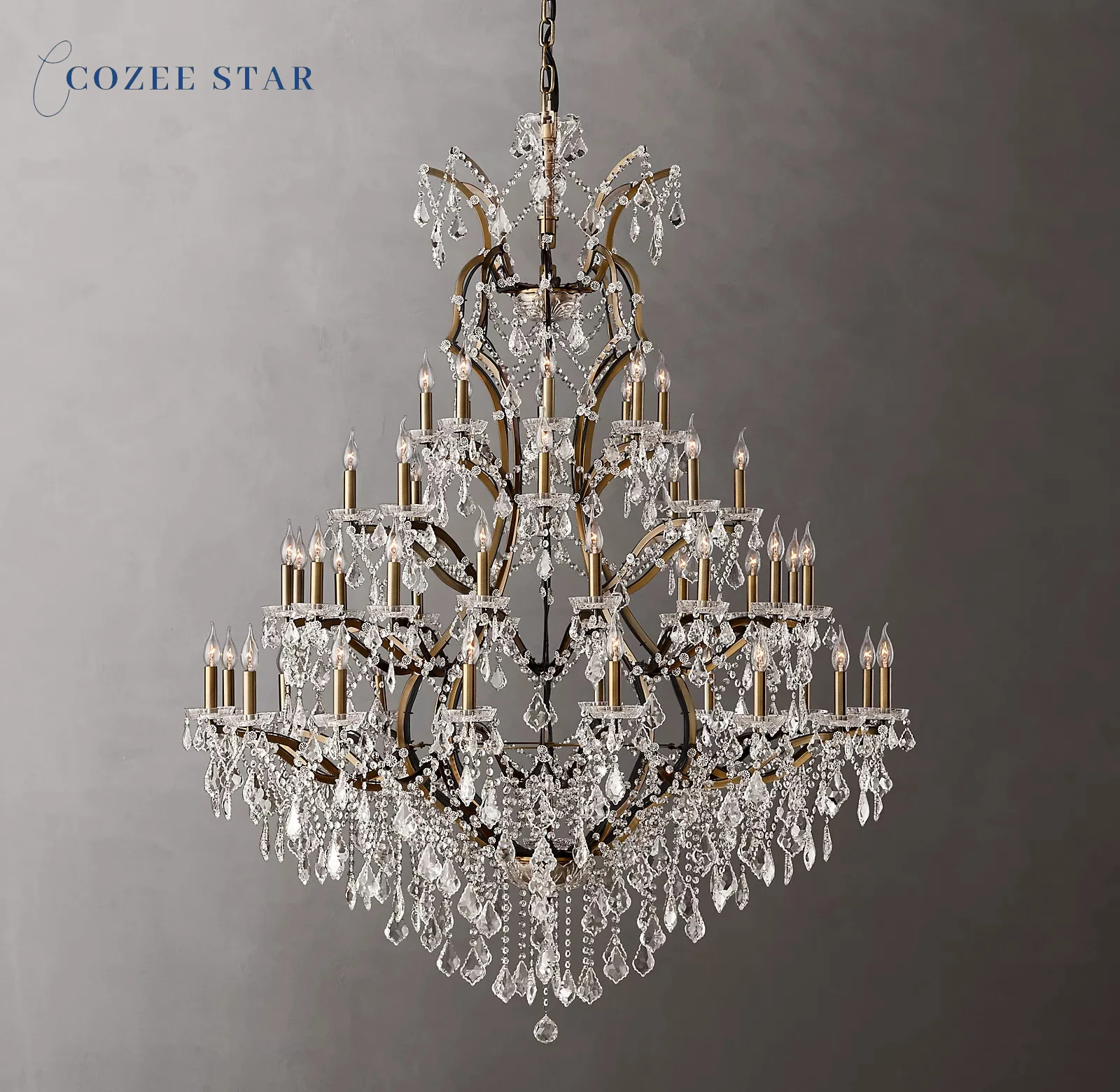 Modern Round Chandelier 19th C. Rococo Iron & Crystal Chandeliers Lamps Bedroom Living Room Dining Room Hanging Lights