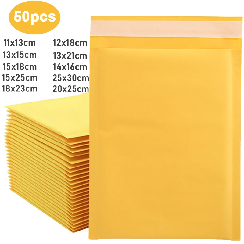 50PCS/12 Tamanho de Papel Kraft Envelopes Bolha Utentes Acolchoado Envio Envelope Auto Selo Envio Saco Embalagem Saco De Armazenamento De Correio