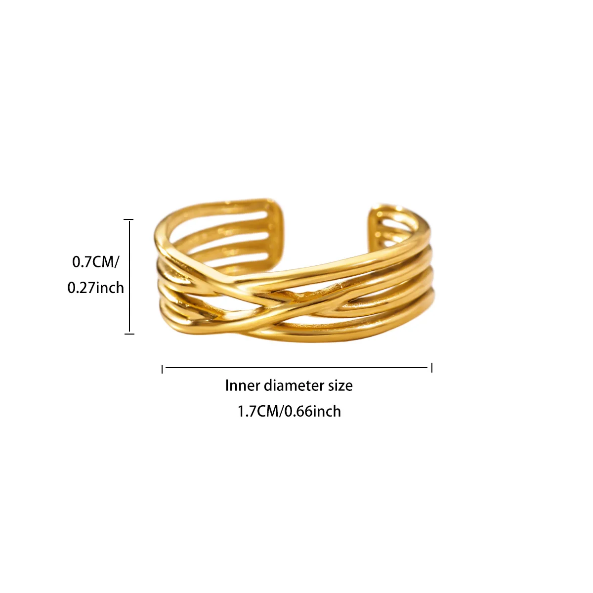 Minimalistische geometrische Wickel-Kreuzringe für Frauen, goldfarben, Edelstahl, offener Kreuzring, Party, Hochzeit, Schmuck, Geschenk – Detail 2