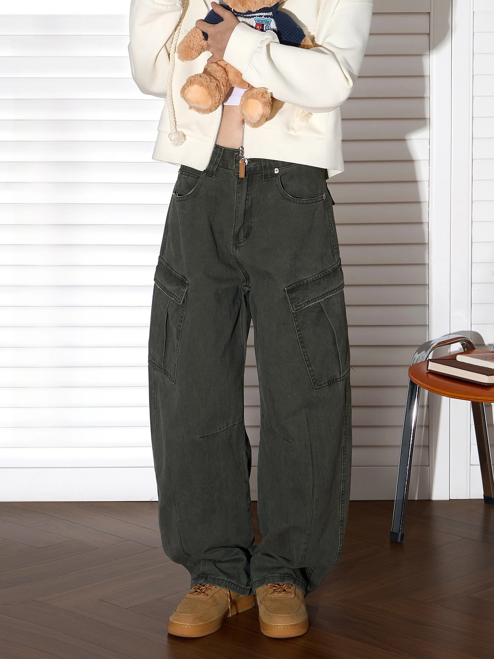 

Beetle Town Vintage Pure Cotton Casual Work Pants Women's Autumn Multi-ket Loose Casual Knife Long Pants Street Sle