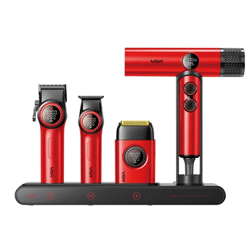 

Trimmers Set 4 in 1 LED Digital Display Screen Hair Clipper Razor and Hair Dryer Kit Men's Professional Barber Combo