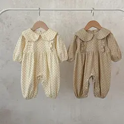 Autumn Baby Girls Bodysuits Cotton Dot Peter Pan Collar Infant Girls Jumpsuits Loose Cordouroy long sleeve Newborn Girls Rompers