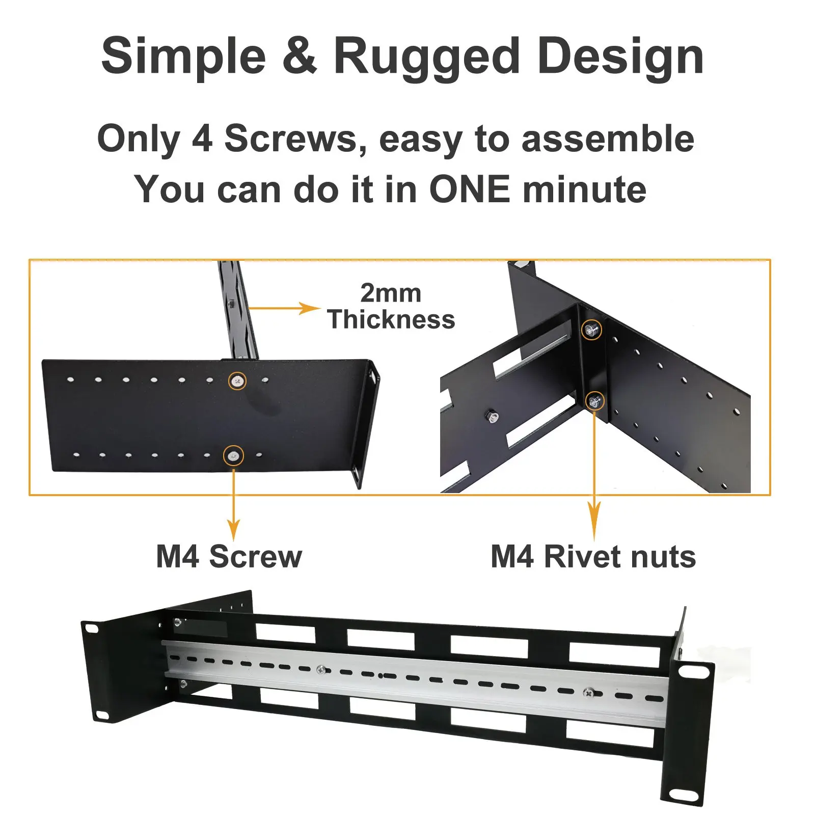 Imagem -03 - Kit de Trilho Din para Montagem em Rack de 19 Polegadas Chassi de Trilho Din Ajustável de Profundidade Suporte de Montagem em Rack de Alumínio para Rack ou Gabinete de 19 Polegadas