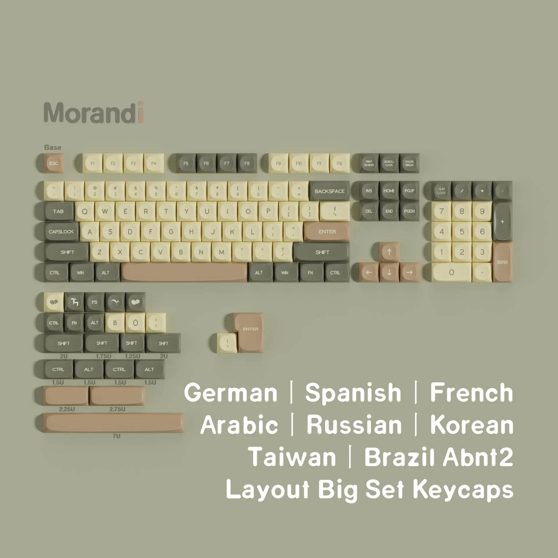 MOA Morandi PBT Sublimation Keycaps Arabic Korean German French Spanish Brazilian Russian Small Languages