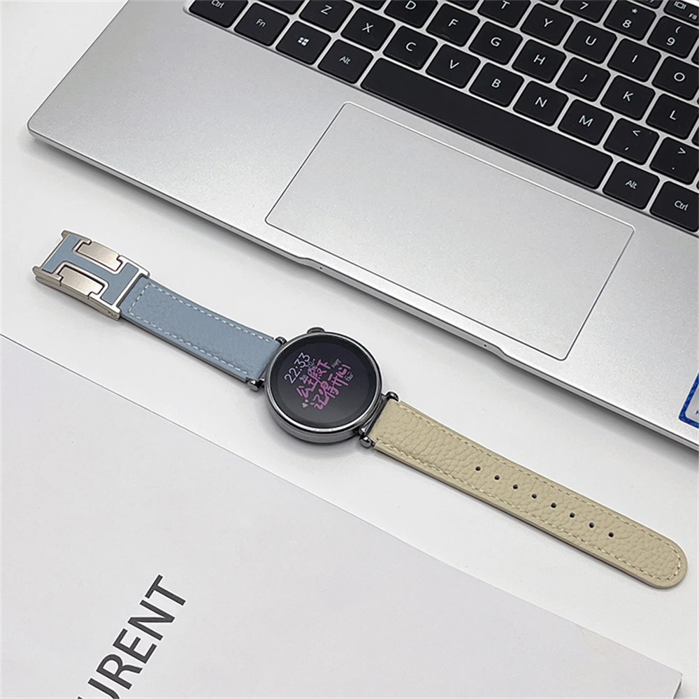 Ремешок для часов из натуральной кожи 18 мм, 20 мм, 22 мм для часов Huawei 3 4 GT2 GT3 GT4 GT5/GT5 Pro Litchi с узором H-пряжкой, магнитный всасывающий