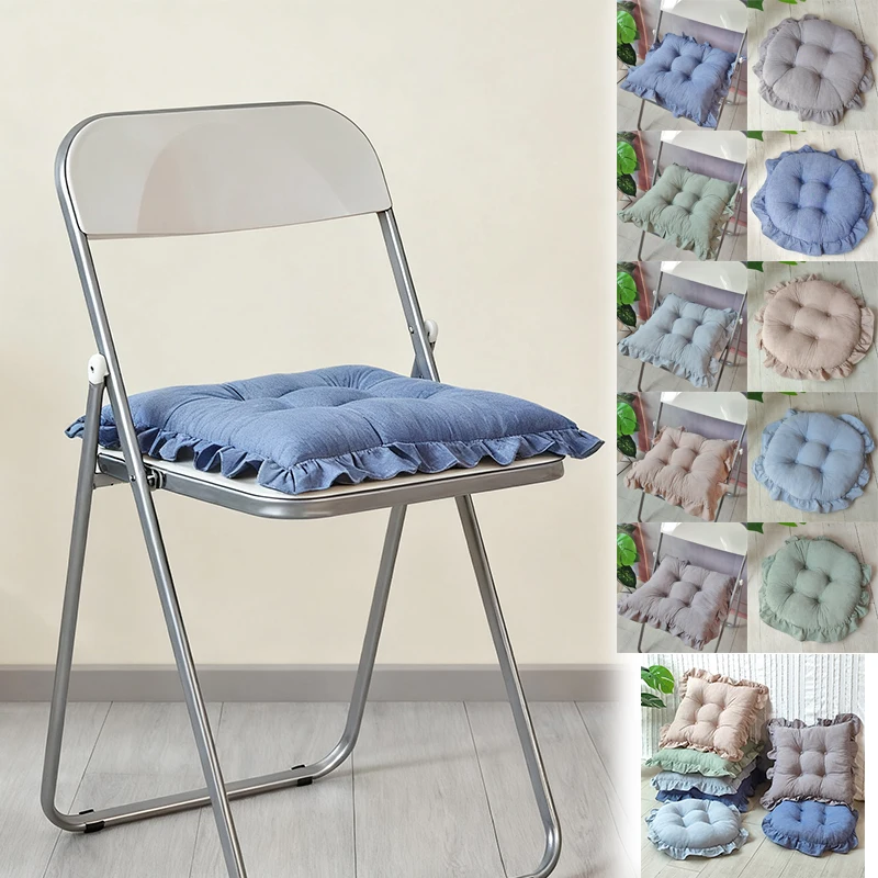 

1PC Square/Round Seat Cushion with ruffle edge washed cotton soft comfortable Household Dining chair Student Stool Cushion クッション