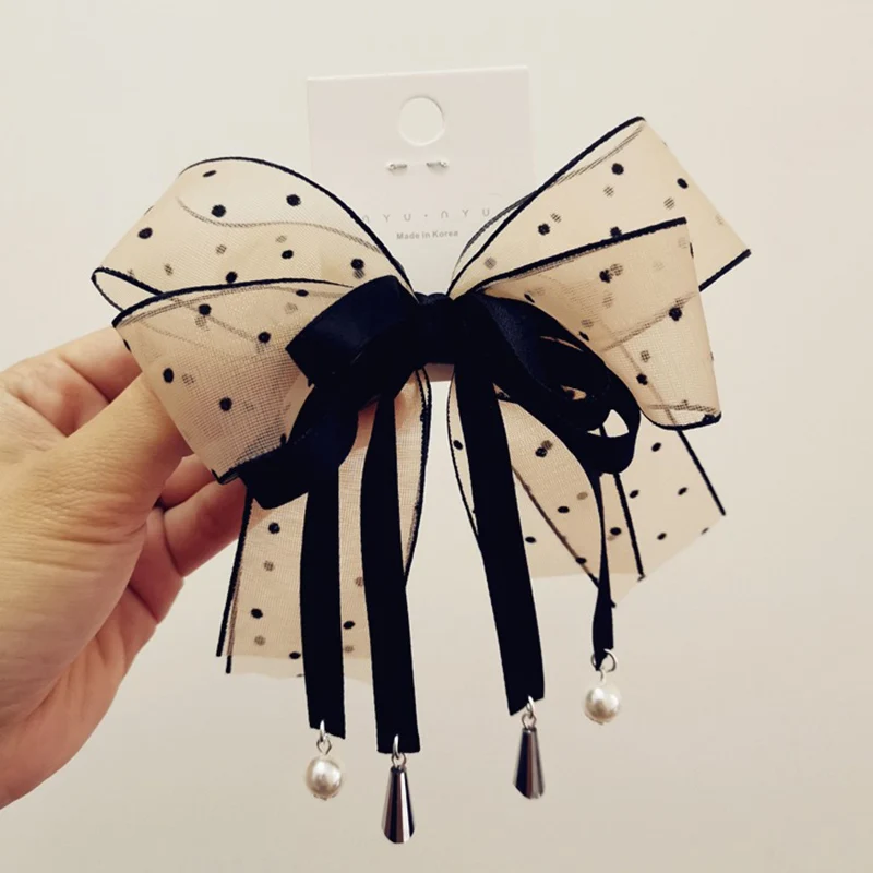 Girl Big Tassels Bow Hairpins Sweet Girls Barrettes Hair Side Clips Hair Accessories Hair Ties Ponytail Holders Pearl Head bands