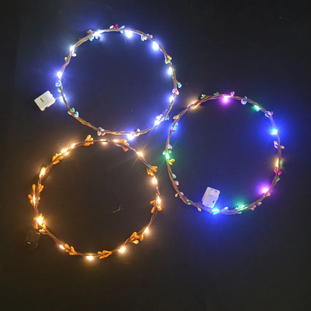 20pcs Princess LED Flower Crown Headband Led Headpiece Light Up Wreath Headdress Holiday Glow Party Navidad Christmas Halloween