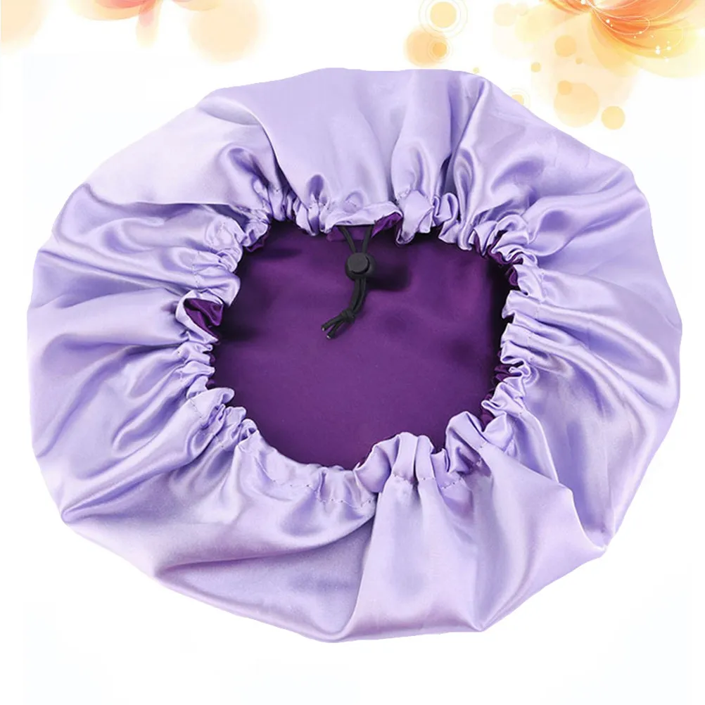 Double-Layer Satin Sleeping Cap Adjustable Elastic for Women Purple Hair Protection Moisture Retention Frizz Free