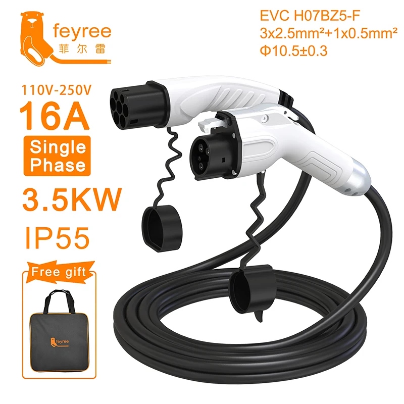 feyree EV Charging Cable J1772 Type1 to Type2 Female to Male Plug 32A 16A 5m Cable Electric Vehicle Cord for Car Charger Station