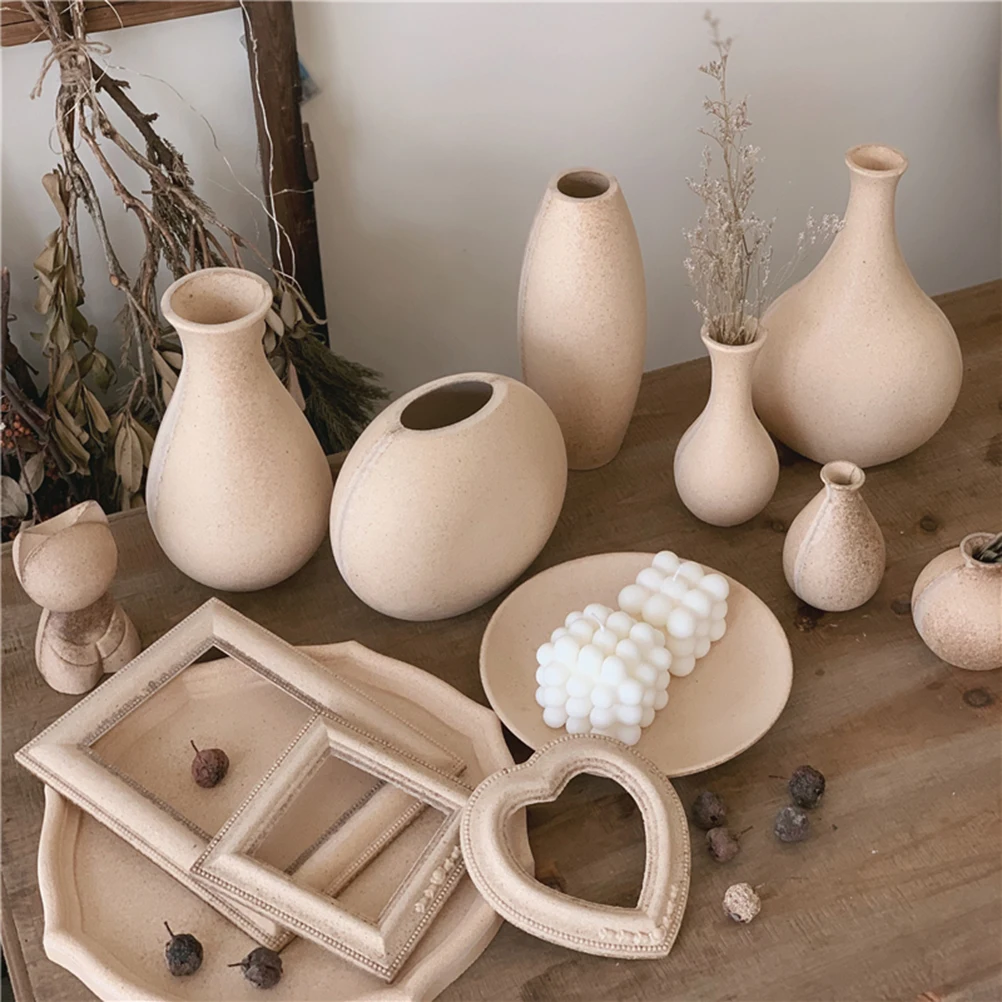 

3Pcs Wooden Flower Vase Natural Sawdust Retro Style DIY Colored Painting Artistic Flower Bottle for Home
