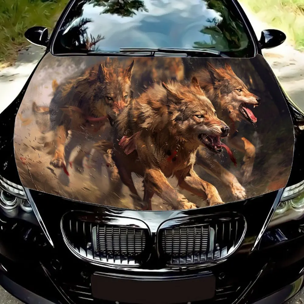 

Fierce Wolf with Sharp Teeth Car Hood Wrap Color Vinyl Sticker Truck Graphic Bonnet Auto Accessories Decoration Decal Gift