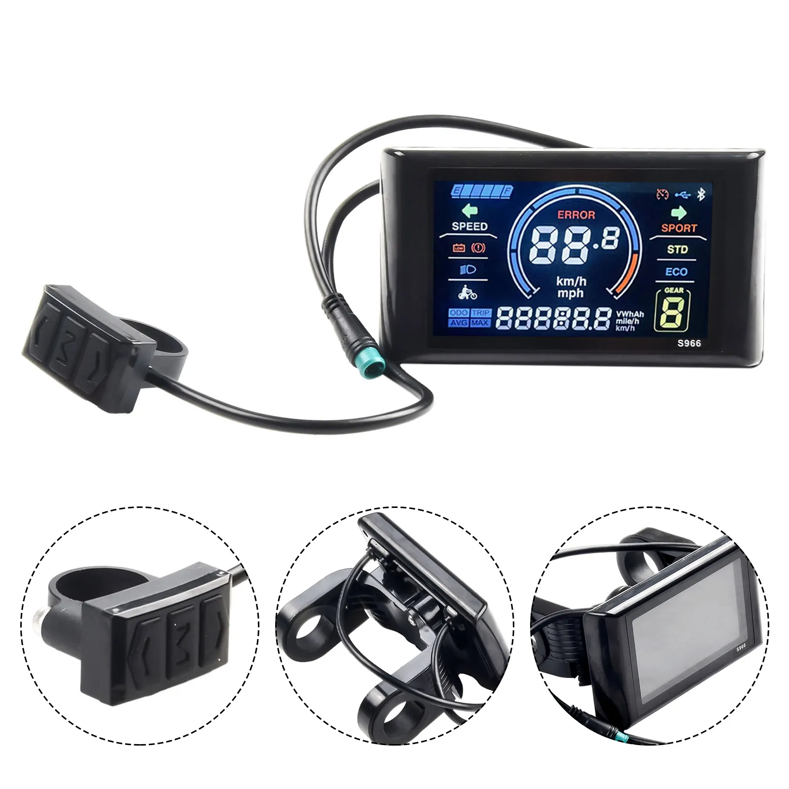 Electric Bike Display Control Colorful Control Display Electric Bicycle LCD S966 No 2 Protocol Panel Agreement 24-72V 5pin