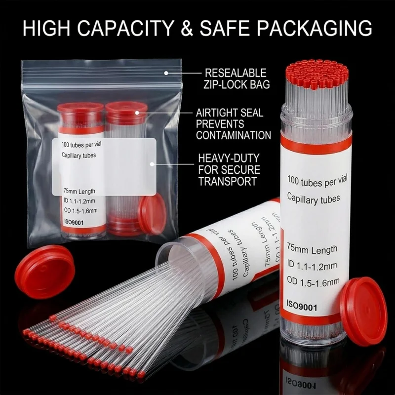 red label disposable micro capillary glass pipette blood collection sampling tube medical biological test straw 100 pieces