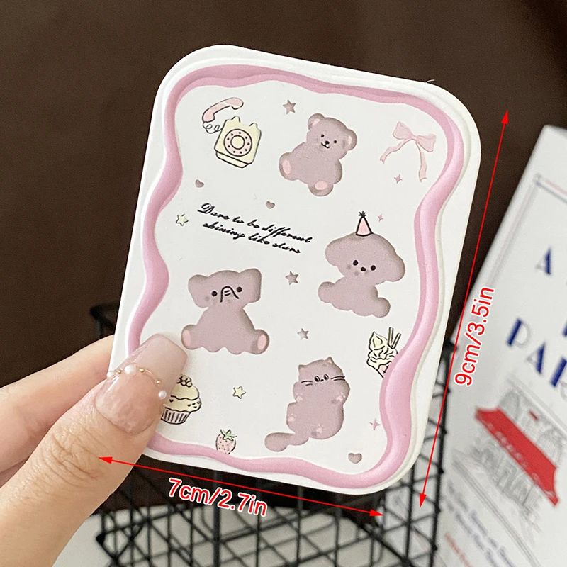กระจกแต่งหน้าแบบฝาพับพับรูปการ์ตูนหมีน่ารักพร้อมหวีพกพาสำหรับผู้หญิงหญิงสาวกระจกมือถือ