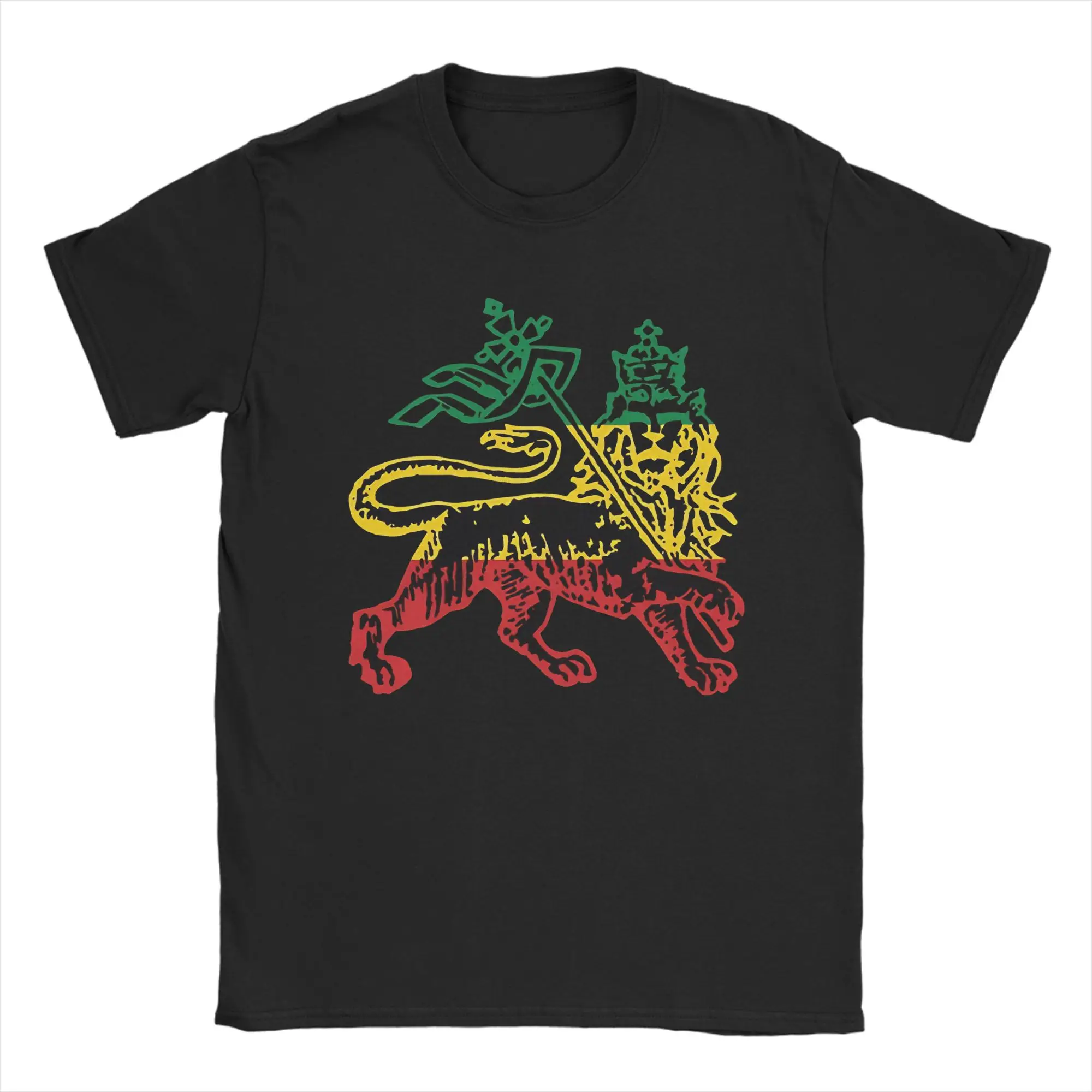 Leisure Lion of Judah Flag Rasta Reggae Haile Selassie T-Shirts for Men Cotton T Shirts Short Sleeve Tees Plus Size Clothes