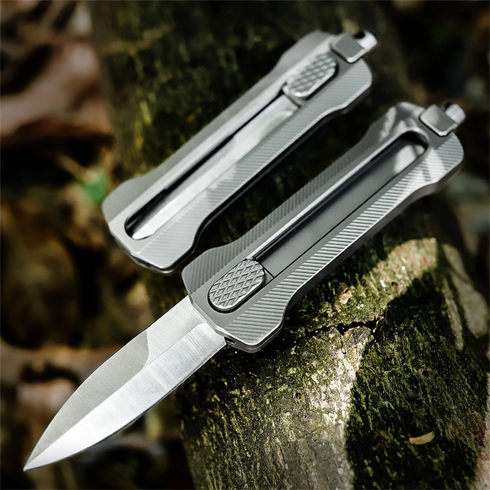 Titanium alloy EDC Knife Multi-function Portable D2 Pocket Knife Push-pull Knife Window Breaking Tool Quick-release DIY Tool