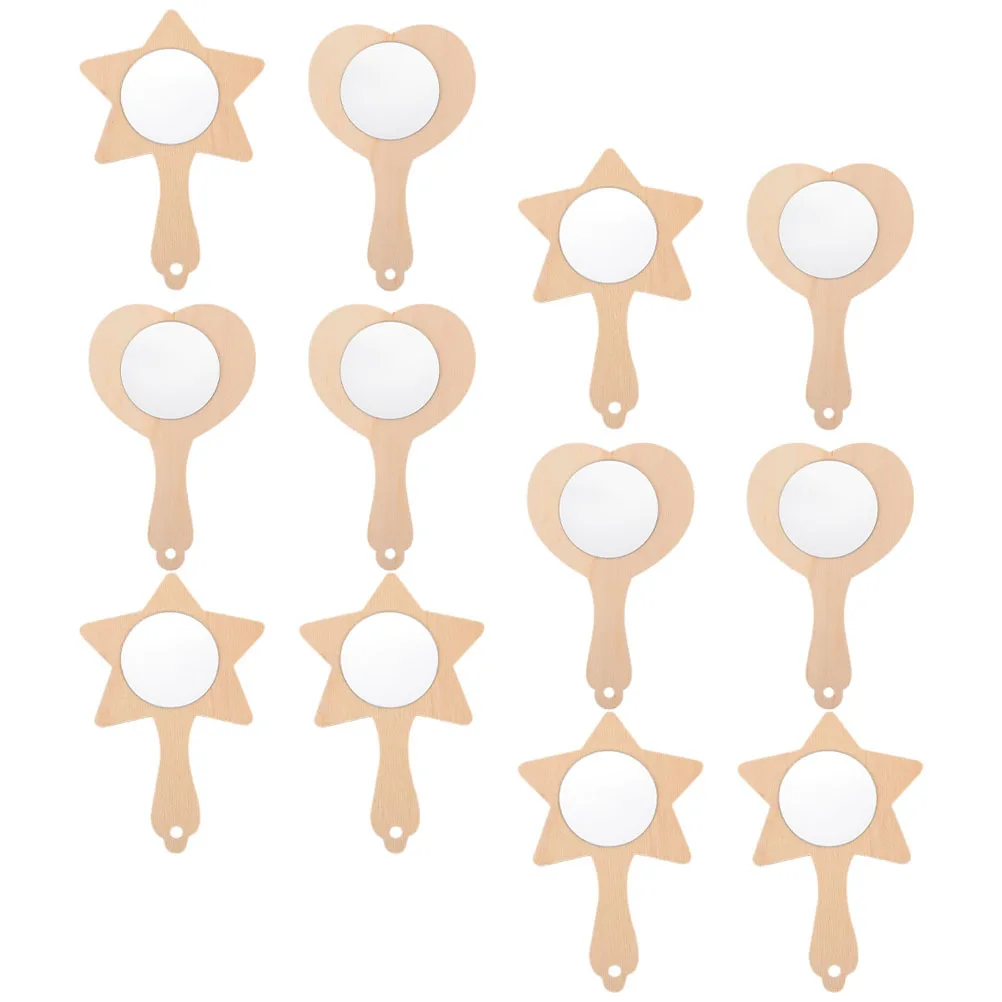 12Pcs Kids Unpainted Wooden Mirrors DIY Handheld Mirrors Blank Mirror Set for Painting Craft Educational Hand Mirror