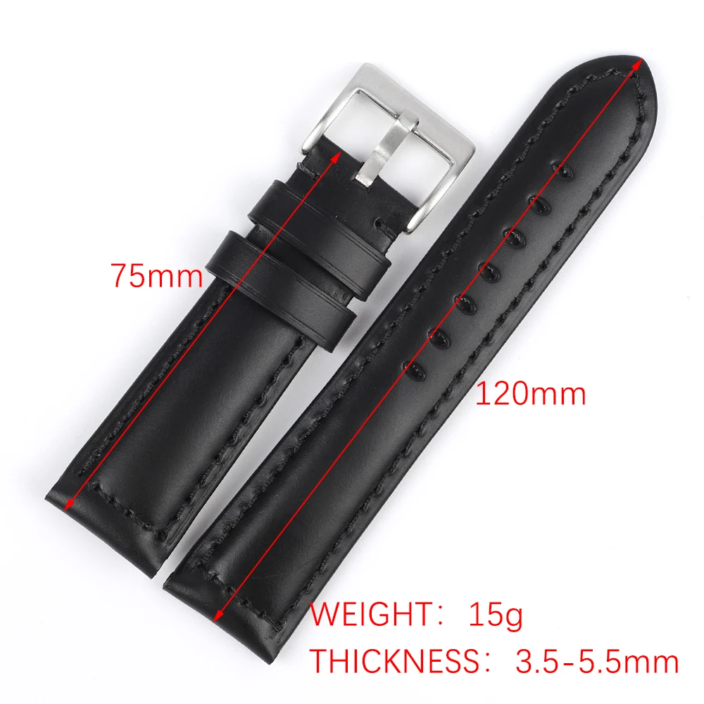 Retro Oil Wax Leather Strap 20mm 22mm Bright Watchband for Women Men Soft Waterproof Wristband Accessories