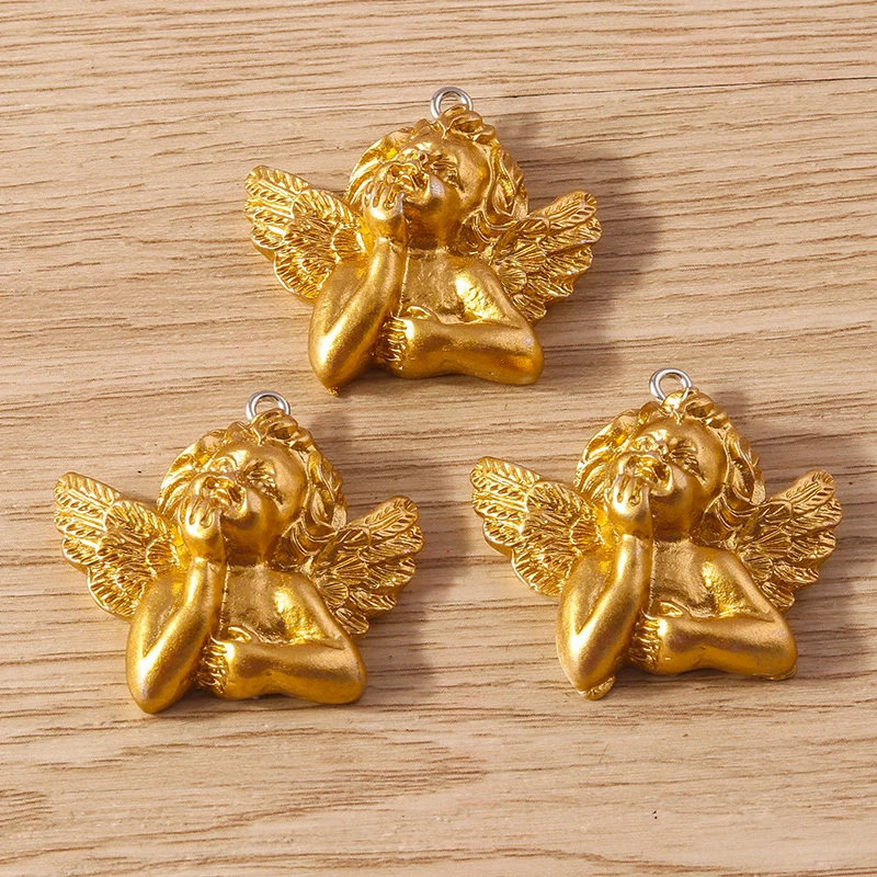 Tusember 10 Stück niedliche goldfarbene Himmelsengel-Anhänger aus Kunstharz für Ohrringe, Armbänder, Schlüsselanhänger, DIY, handgefertigtes Schmuckherstellungszubehör – Detail 7