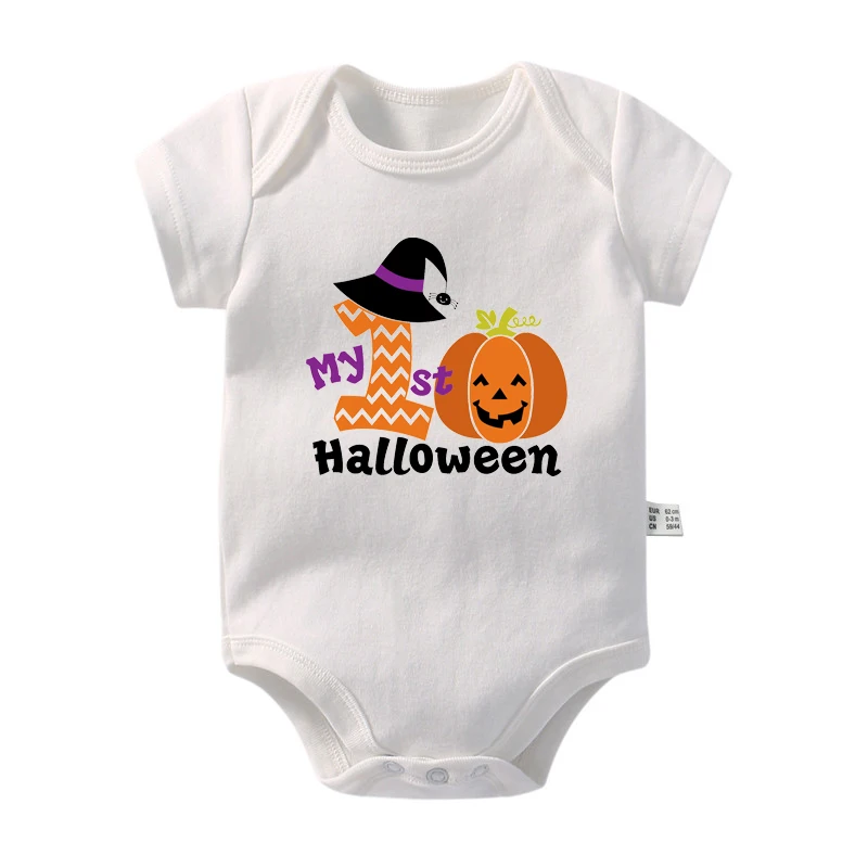 My 1st Halloween Baby Bodysuit Cotton Infant Romper Witch Hat Pumpkin Print Newborn Boys Girls First Halloween Costume Outfit
