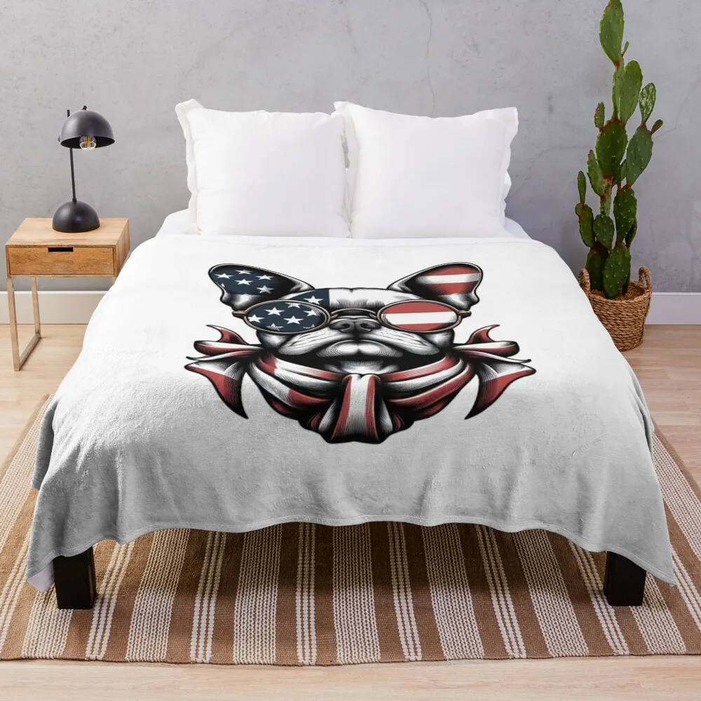 

national day t-shirt june 4th usa t-shirt american dog unisex t-shirt Throw Blanket Weighted Flannel Decoratives Blankets