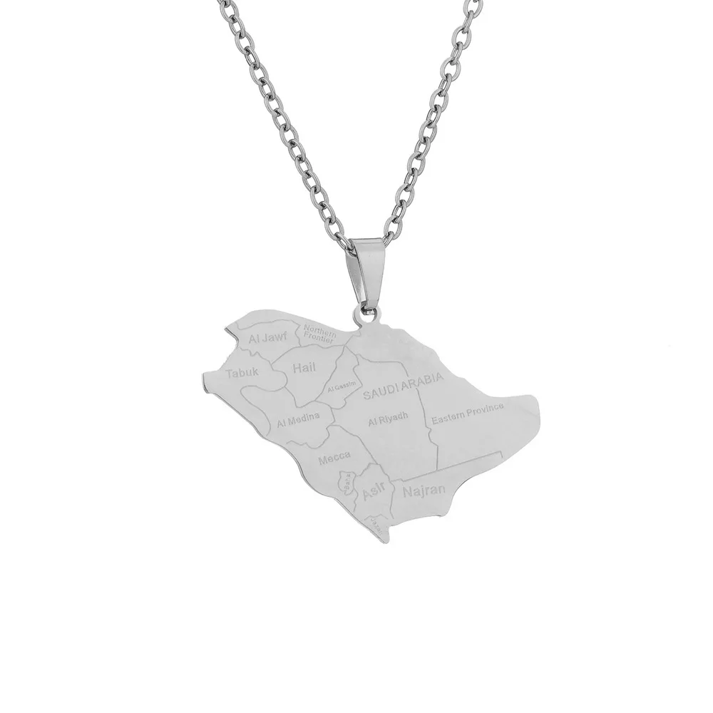 2024 New fashion Saudi Arabia map with City necklace for men and women geometric titanium steel pendant ethnic style necklace