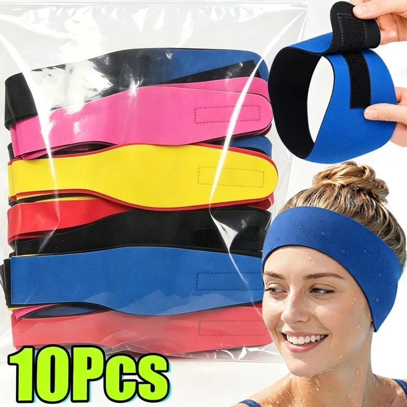 10PCS Diving Swim Waterproof Strap Adults Anti-slip High Elastic Ear Potection Hairband Unisex Colorful Sports Style Hair Tie