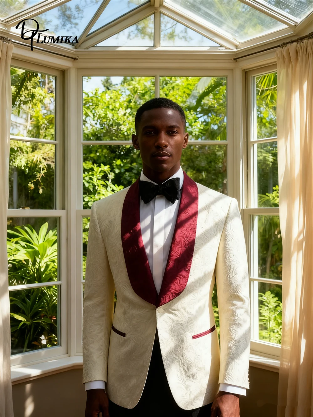 DTLumika- Wedding Suit for Groom, Elegant Jacquard Suit Jacket 3D Pattern, Tailored Sizing from XXS to 7XL Formal Suit Blazer