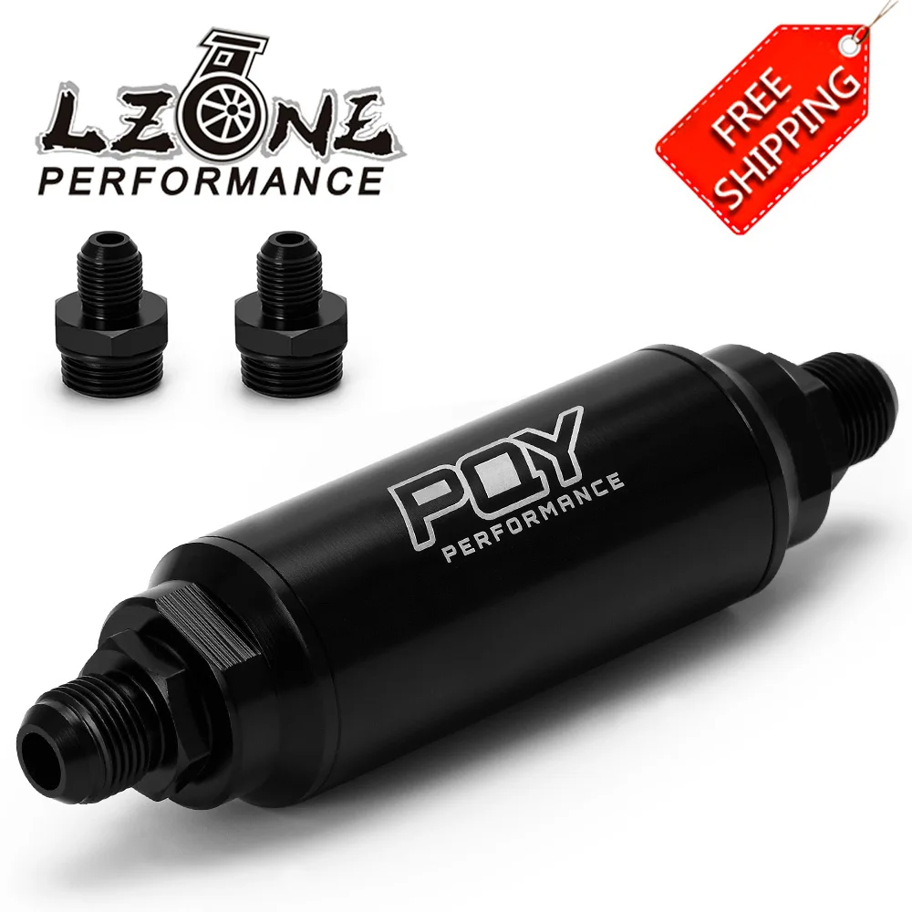 Free ship - ID=44mm BLACK New Fuel filter with 2pcs AN6 AN8 adaptor fittings with 60micron steel element With PQY logo JR5565