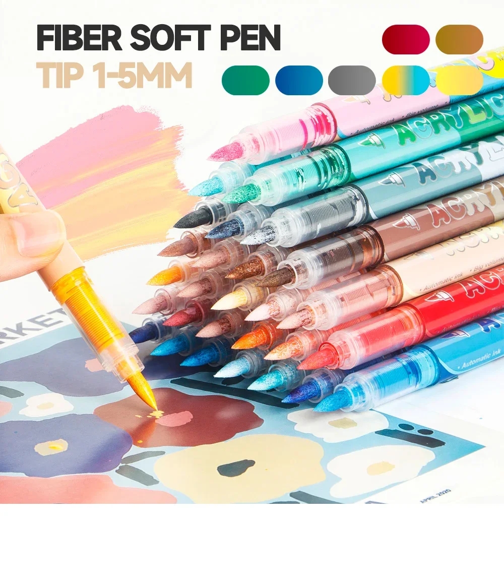 12-Farben-Kunstmarker mit weicher Spitze, Acryl-Marker für Weihnachten, Halloween, Malerei, Comic, Zeichnen, Färben, DIY, Stein, CD, Kunstbedarf – Detail 9