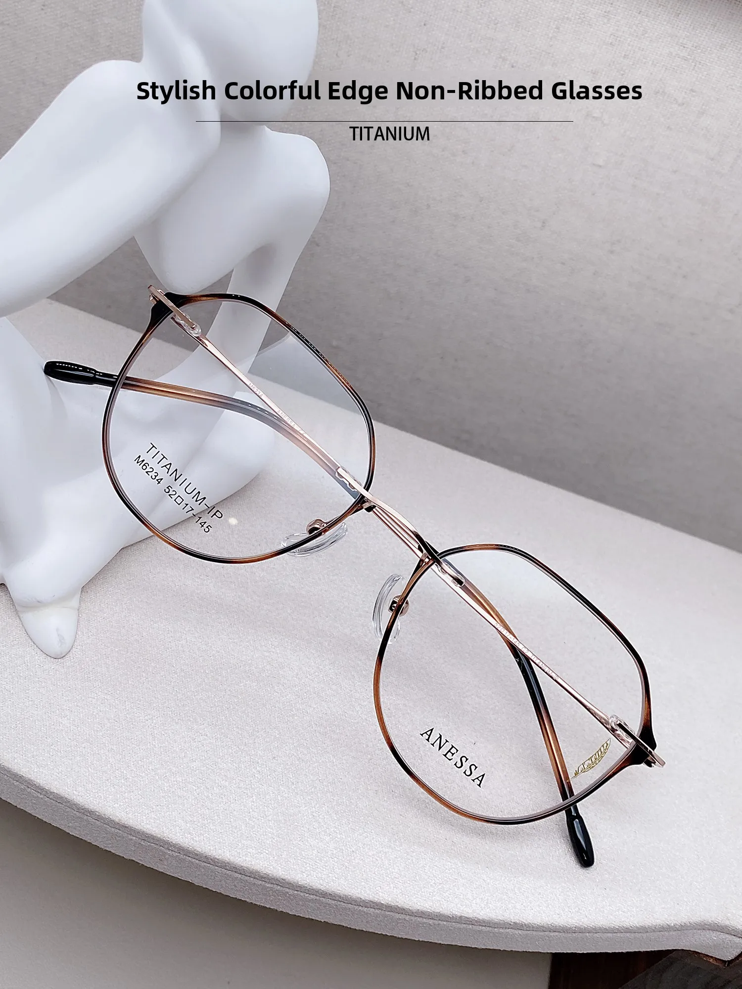 超軽量純チタンフレームレス眼鏡フレーム女性用取り外し可能な不規則なカラフルなボーダー眼鏡フレーム-ainod-6234