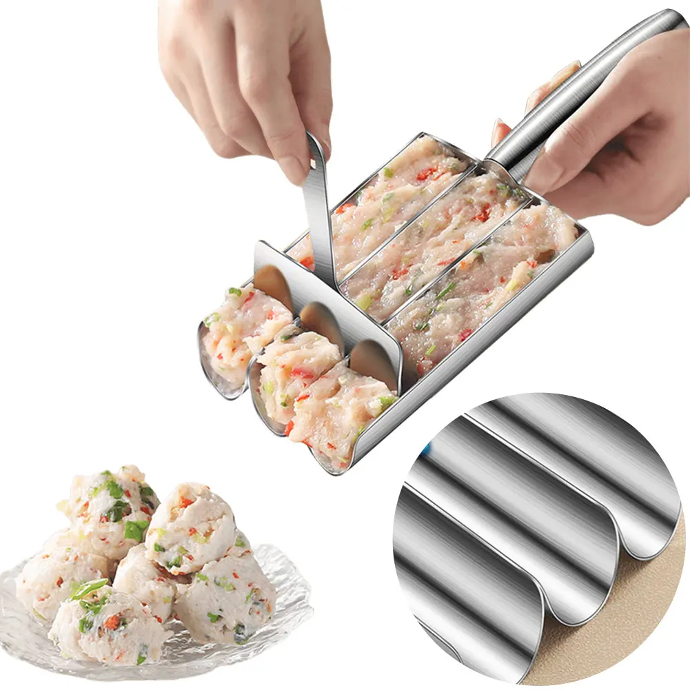 

Stainless Steel Meatball Maker Tool Manual Triple Meatball Maker Meatball Spoon Home Kitchen Cooking Tool