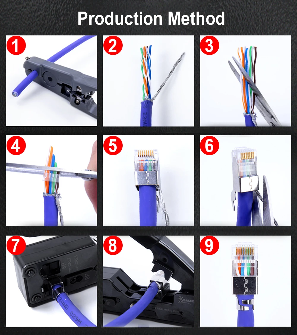 Xintylink RJ45-Stecker Ethernet-Kabelstecker Cat7 Cat6a Männlich Netzwerk Vergoldet 50u 8P8C Metallgeschirmt STP-Buchse Lastleiste 1,3mm – Detail 12