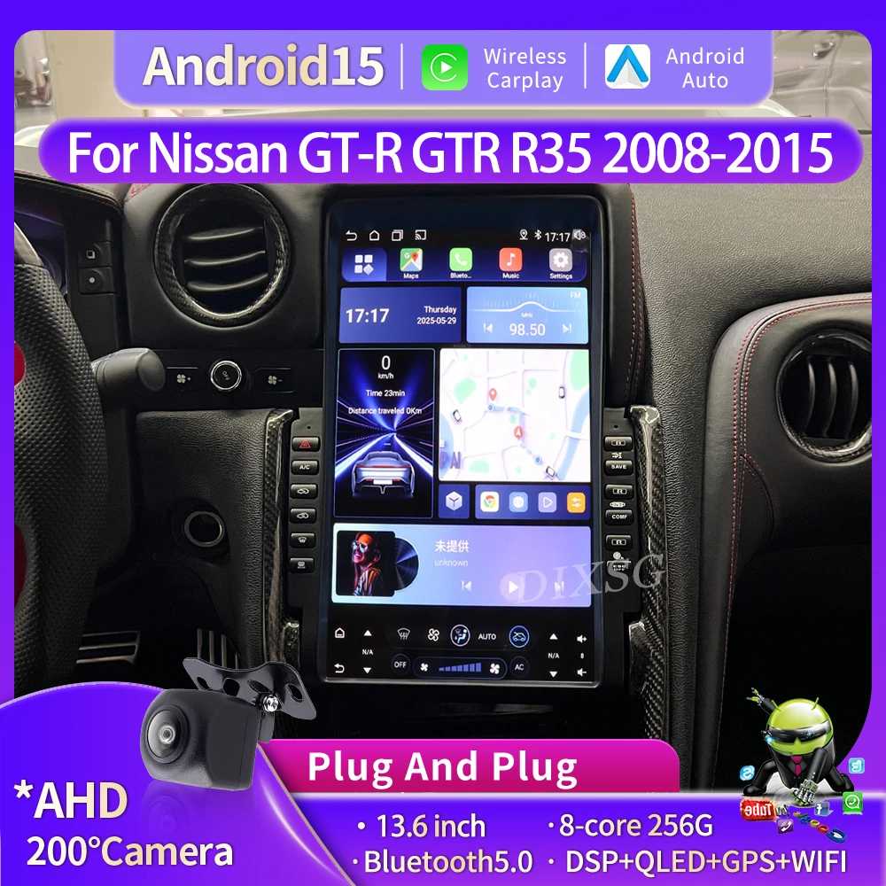 13.6”Android15 Car Radio For Nissan GT-R GTR R35 2008-2015 Car Dashboard Video Player Stereo Wireless Carplay GPS Navigation 4G